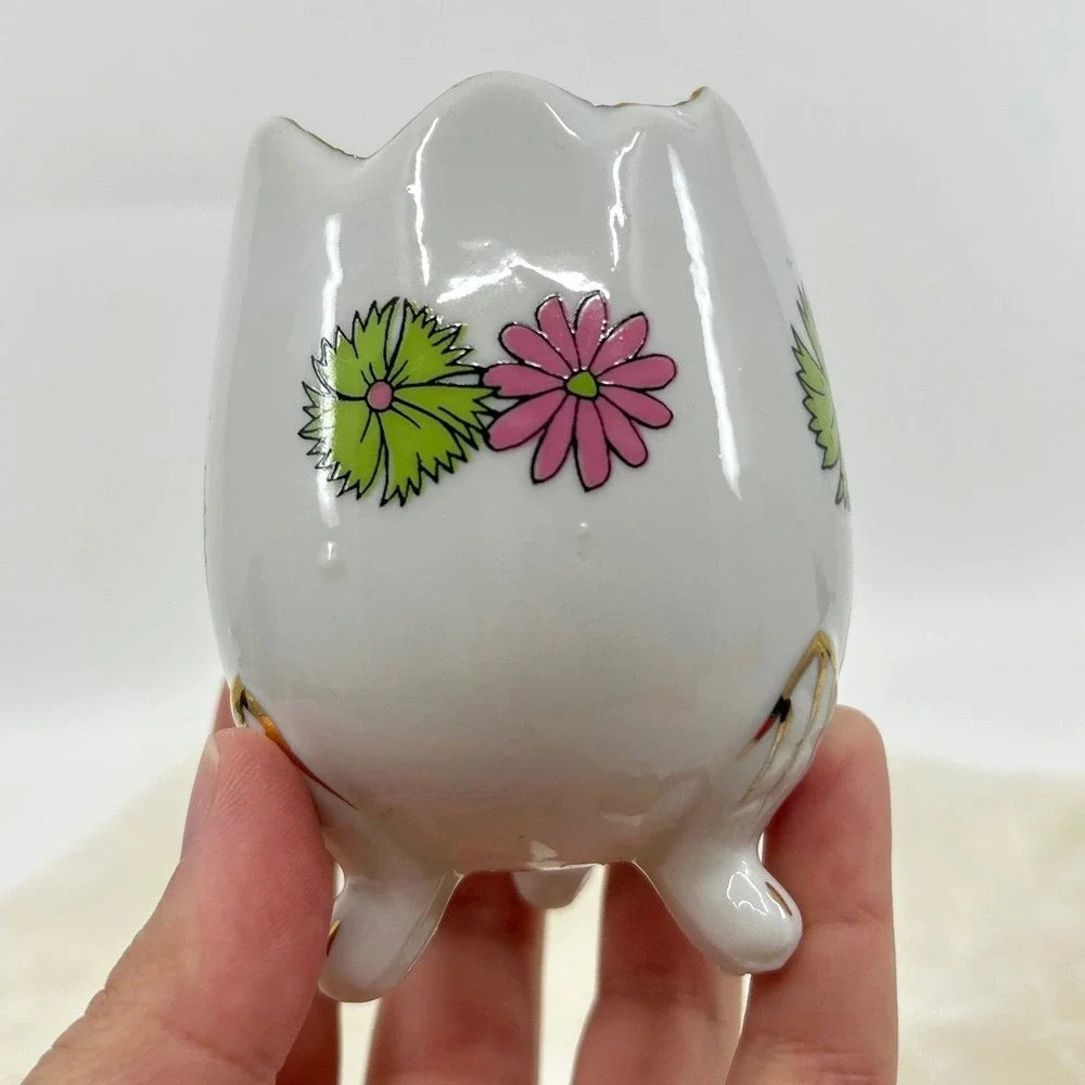 Vintage Groovy Flower Power Ceramic Broken Egg Vase Candle Holder Decor